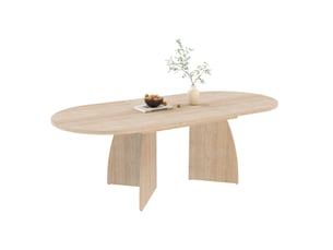 Table à manger extensible 150 à 200x90 cm angles arrondis en mdf travertinm, design moderne et simple