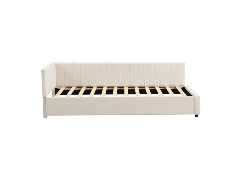  Lit banquette 90x200 cm multifonction en velours beige, rembourré avec sommier à lattes  - Conforama A