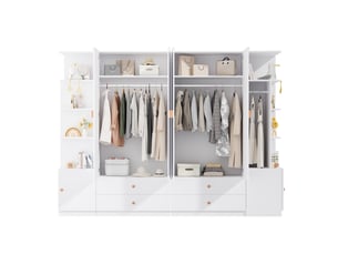 Armoire,270x45x200 cm,6 portes avec 4 tiroirs et 4 penderies,mdf,blanche