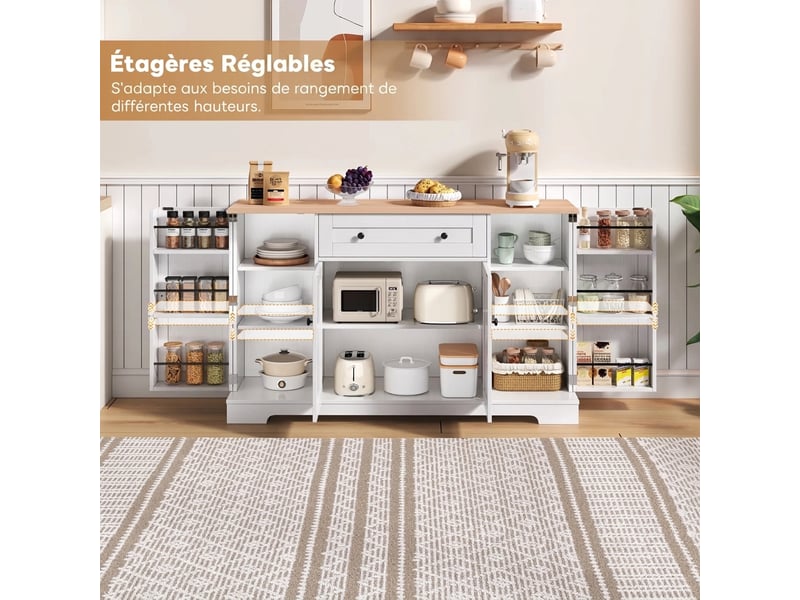  Buffet de cuisine multifonctionnel, bahut de 138 cm, mdf blanc et naturel  - Conforama C
