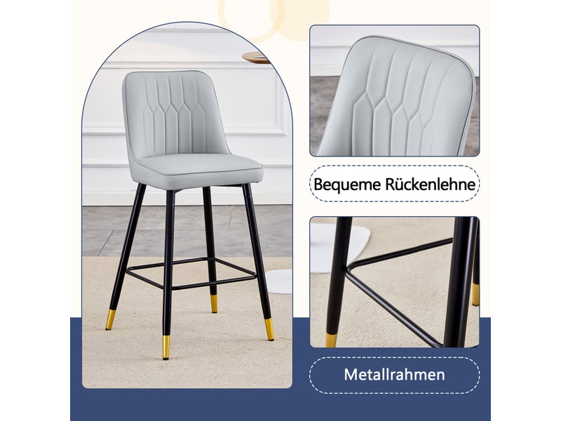  Lot de 2 tabourets de bar en similicuir pu gris clair et métal noir W3658P394381 - Conforama D