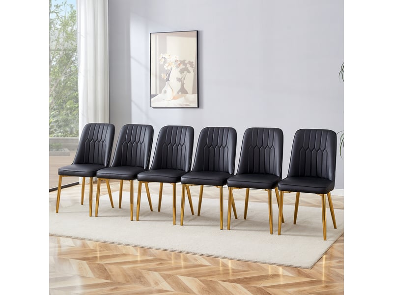  Lot de 6 chaises de salle à manger en simili cuir noir, pieds métal antidérapants  - Conforama B