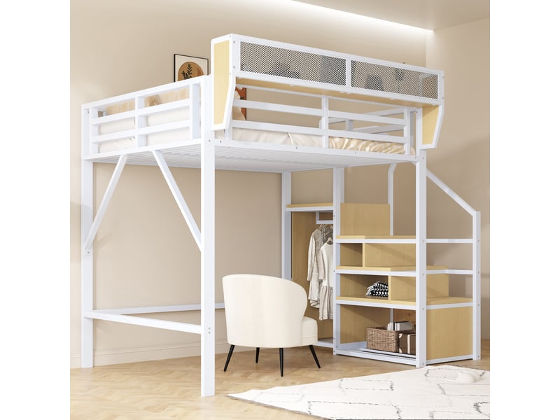  Lit mezzanine 140x200cm coloris blanc lit enfant blanc - Conforama E