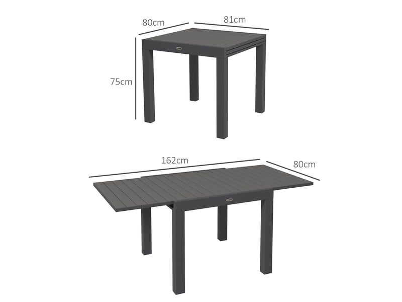  Table de jardin extensible pour 6 personnes avec plateau à lattes, pieds réglables, aluminium gris, 81162 × 80 × 75 cm  - Conforama E
