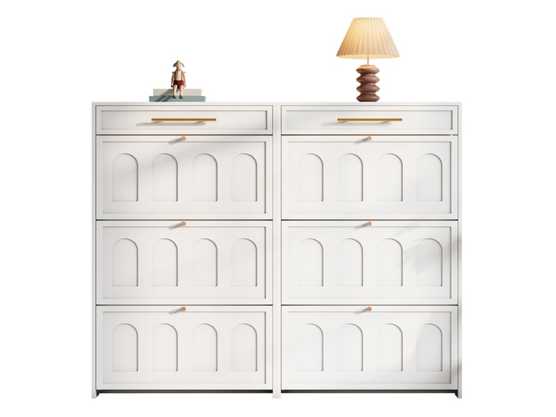 Ensemble de 2 meubles à chaussures ulevr, 12 compartiments et 2 tiroirs, 140 x 25 x 125 cm, mdf blanc - Conforama A