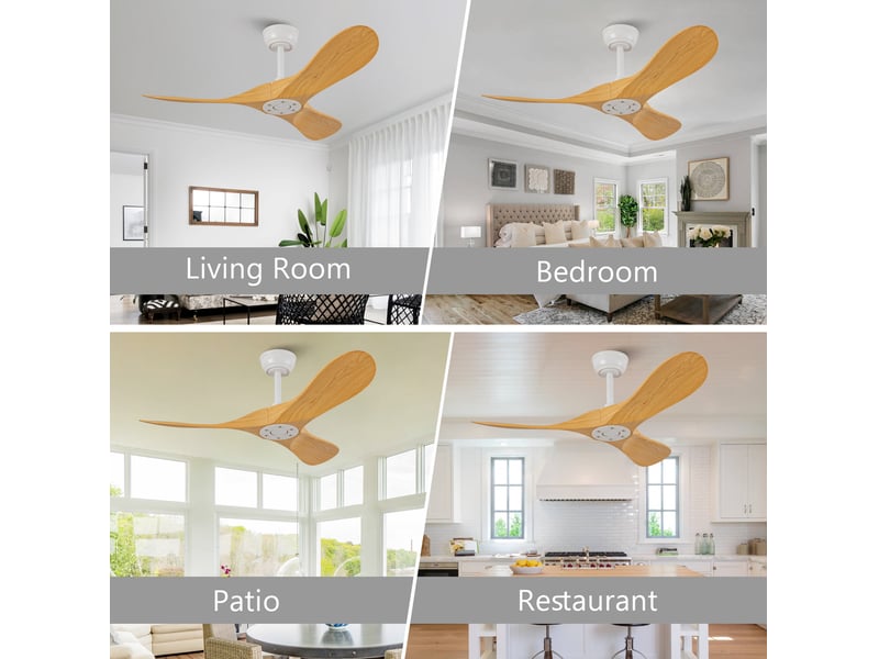  Ventilateur de plafond 107x107x38 cm 6 vitesses blanc et naturel sans éclairage  - Conforama C