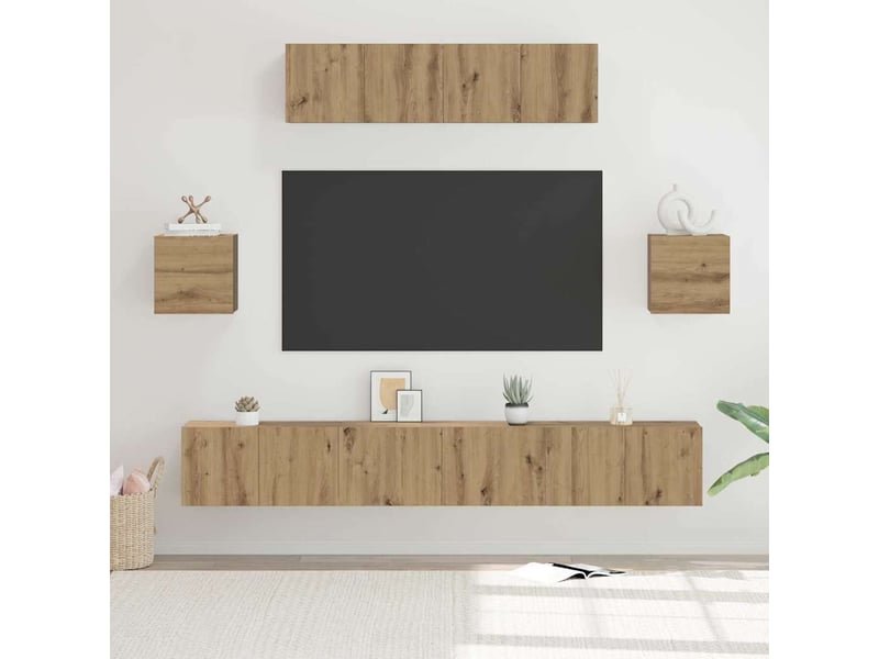  Ensemble meuble tv - banc tv - meuble de rangement 7 pcs chêne artisanal bois d'ingénierie  - Conforama B