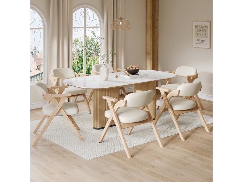  Chaises de salle à manger pliantes lot de 6 avec accoudoirs  - rangement compact bois massif et lin beige  - Conforama B