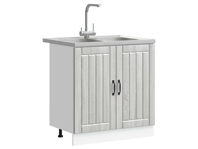 Meuble sous évier 2 pcs gris sonoma bois d'ingénierie - Conforama C