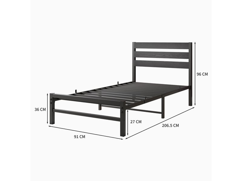  Lit simple 90 × 200 cm avec tête de lit en mdf, structure en métal, sans matelas, noir, style moderne  - Conforama E