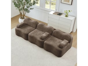 Canapé droit modulable 3 places 288 cm - assise profonde sans montage - mousse 32d - velours doux - avec coussin d’accoudoir mobile - marron