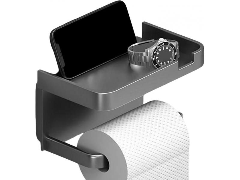Porte-papier toilette, distributeur de papier essuie-tout adhésif, organiseur de salle de bain avec support pour téléphone, gris 7,09 x 4 - Conforama A