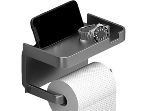 Porte-papier toilette, distributeur de papier essuie-tout adhésif, organiseur de salle de bain avec support pour téléphone, gris 7,09 x 4