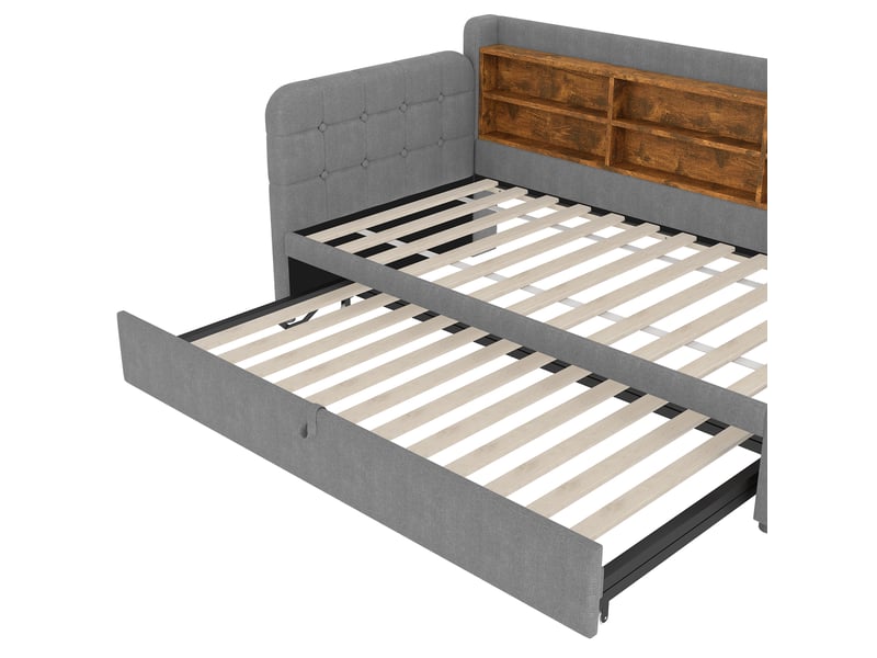  Lit banquette 90x200 extensible 180x200 avec ports usbtype c et rangements - lin gris  - Conforama W
