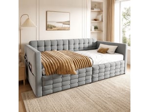Lit avec rangement 90x190 cm <strong>MEULVA</strong> <strong></strong> coloris gris