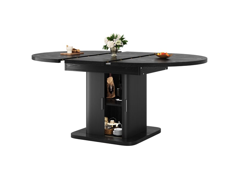 Table à manger extensible noir 110x110x75cm 1 étagère 2 portes réglable casier à vin mdf et métal salle à manger rangement pratique - Conforama A