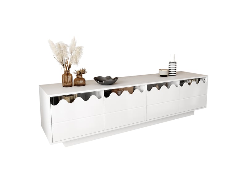  Meuble tv blanc 170 cm 4 portes design vague - rangement moderne salon 60 kg  - Conforama A