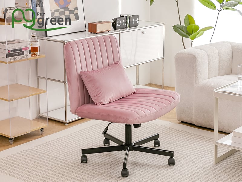  Chaise de bureau en tissu, fauteuil de bureau sans accoudoirs ergonomique, rose clair  - Conforama E