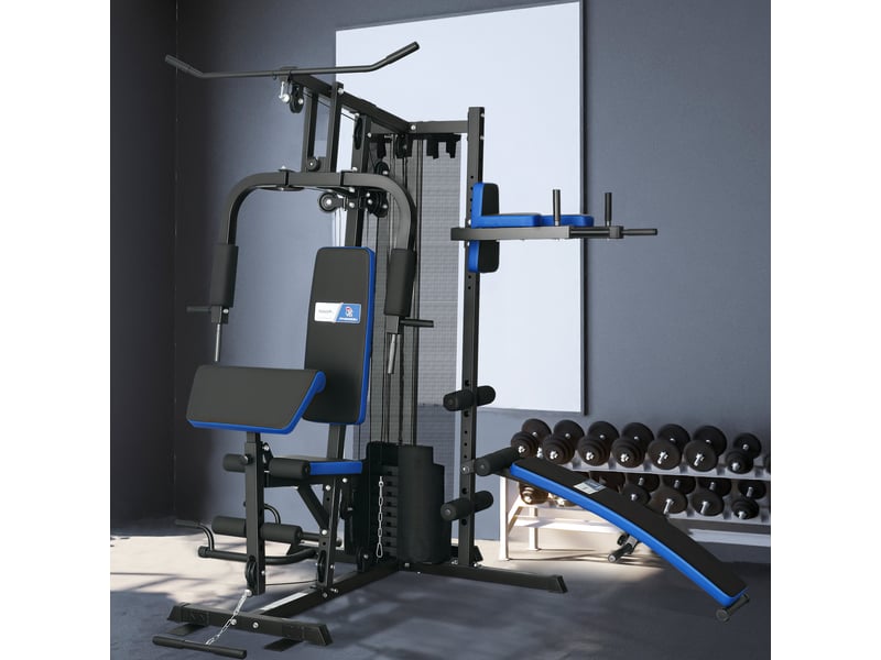 Station de musculation multi-équipement - collaboration aosom.fr x ffhandball - 10 contrepoids - bleu  - Conforama B