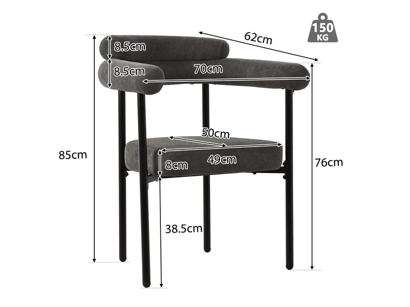  Lot de 6 chaises de salle à manger rembourrées gris foncé evryae  - Conforama E