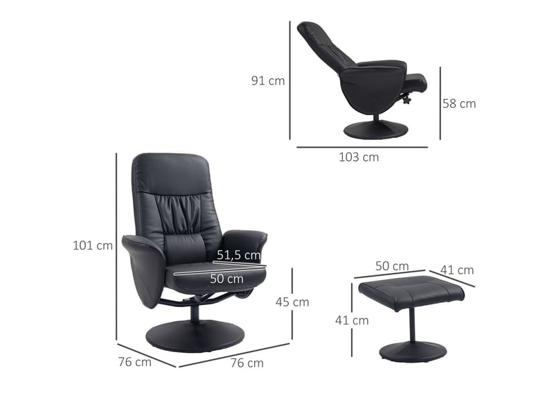 Chaise repas fauteuil pivotant fonction inclinable revêtement en simili cuir coloris noir repose-pieds - Conforama B