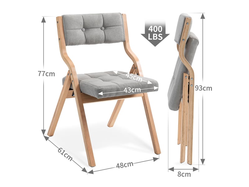  Chaise de cuisine chaise pliable rembourrée pliable bois portable montée grise  - Conforama A