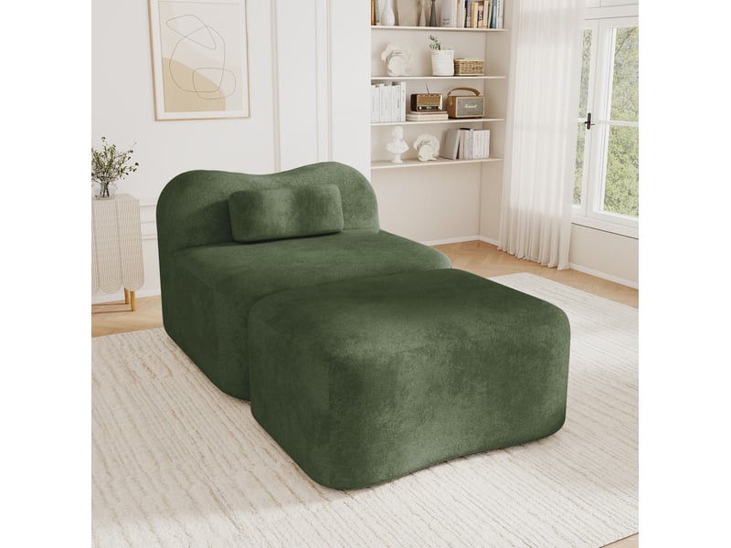  Fauteuil modulaire sans structure rigide avec ottomane 96x167x70 cm velours vert  - Conforama R