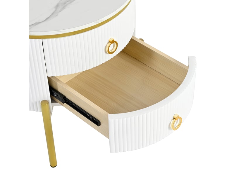  Table d’appoint 50x50x51 cm avec 2 tiroirs et pieds réglables mdf blanc et or  - Conforama D