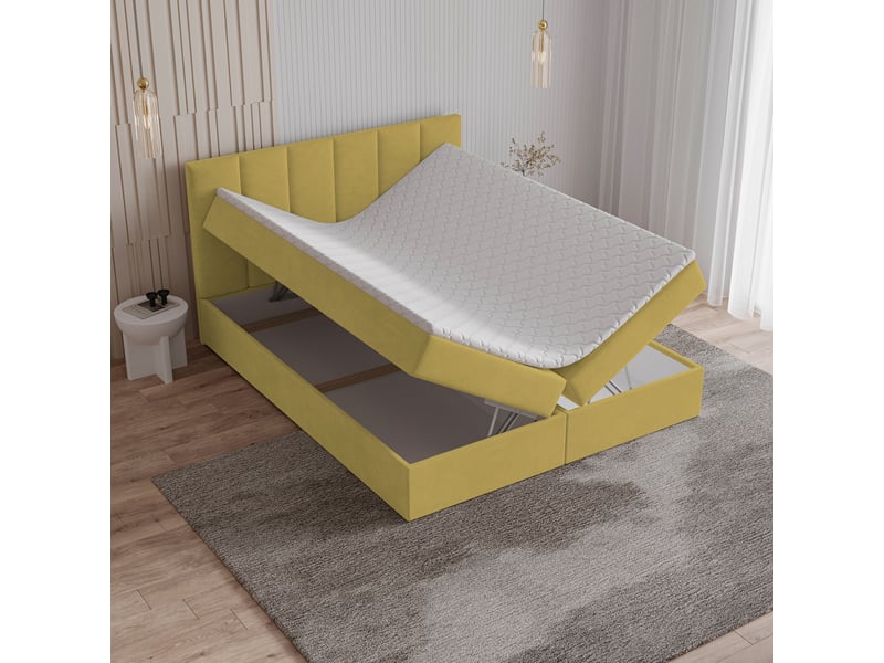  Boxspring meril 200x200 cm, lit complet avec matelas, jaune  - Conforama C