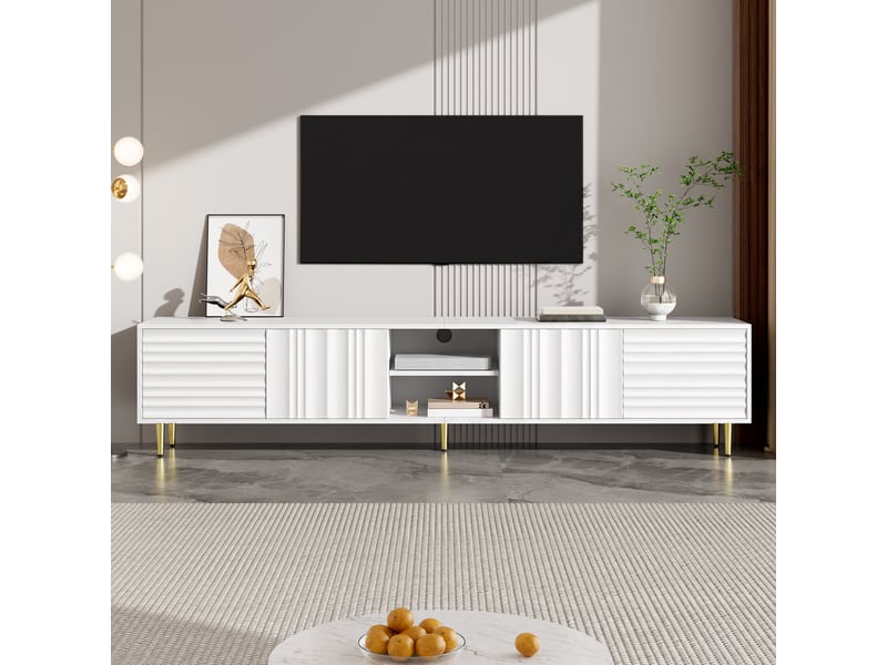  Meuble tv 200x35x45 cm portes de rangement métal et mdf meuble de rangement organisation gain de place blanc OPULERANE TRADING LTD - Conforama B