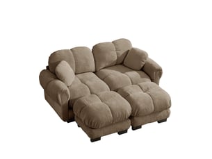 Canapé modulable, canapé 2 places, en chenille, marron, avec pouf, adapté à l'espace de vie, pour salon