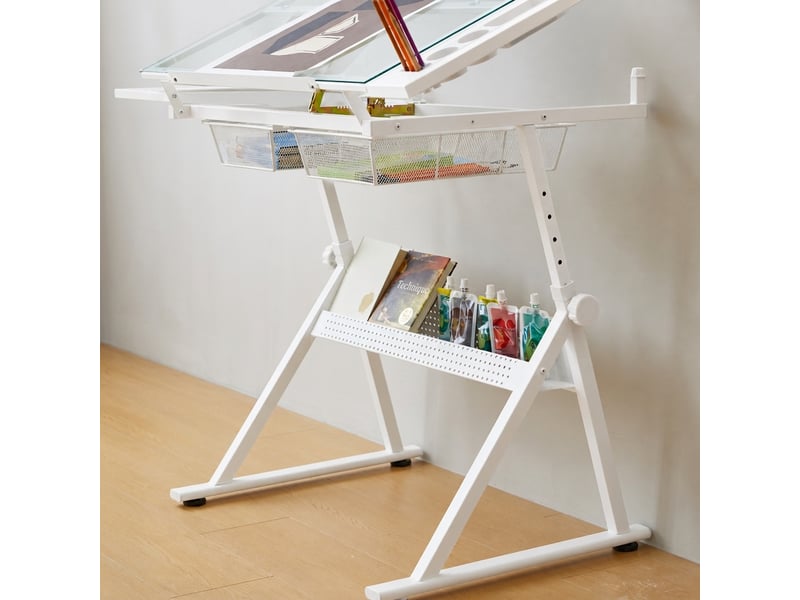  Table à dessin en verre trempé avec chaise, plateau inclinable et hauteur réglable  - Conforama D