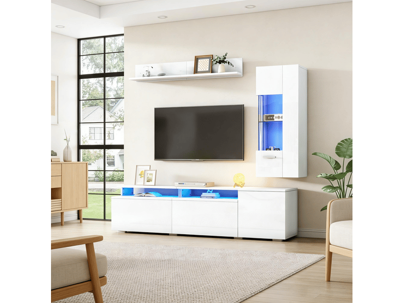 Ensemble de meubles tv 3 pièces 180x40x45 cm, 30x40x100 cm, 120x13.5x18 cm led mdf blanc  - Conforama C