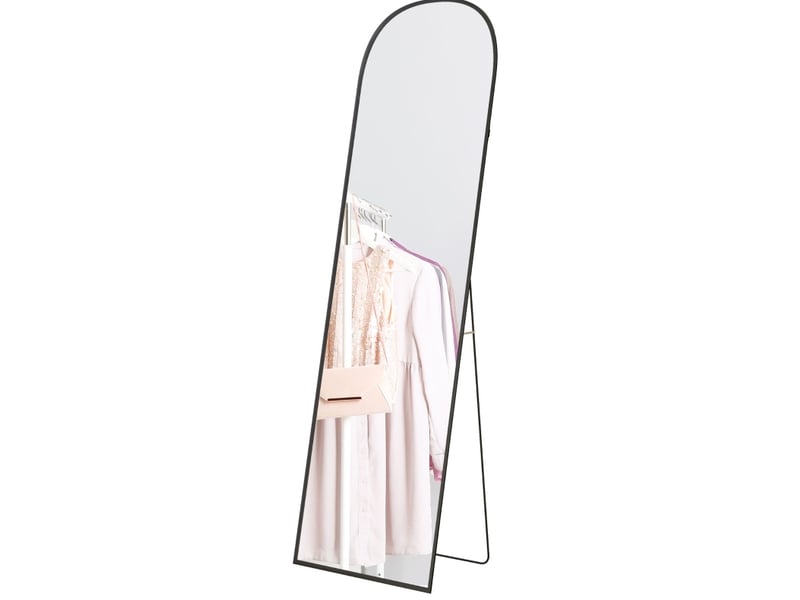 Miroir sur pied plein format 170x50 cm – noir – arqué, mural ou à poser, cadre en aluminium résistant - Conforama A