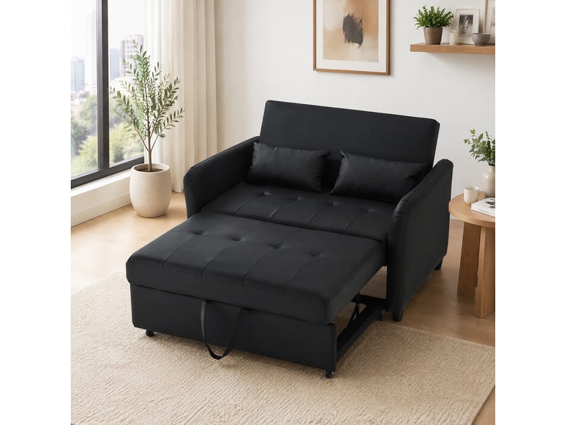  Canapé-lit convertible modenvie 2 places 122 x 83 x 82 cm dossier réglable 3 positions pu déperlant noir antique  - Conforama B
