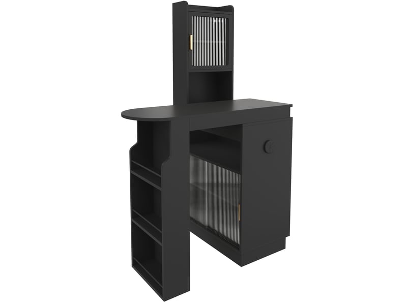  Bar extensible avec rangement noir en mdf, led, prises usb et usb-c, pour cuisine et petits espaces  - Conforama D