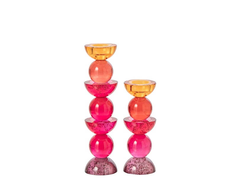  Bougeoir design en verre yannis 30cm rose &amp; orange  - Conforama C