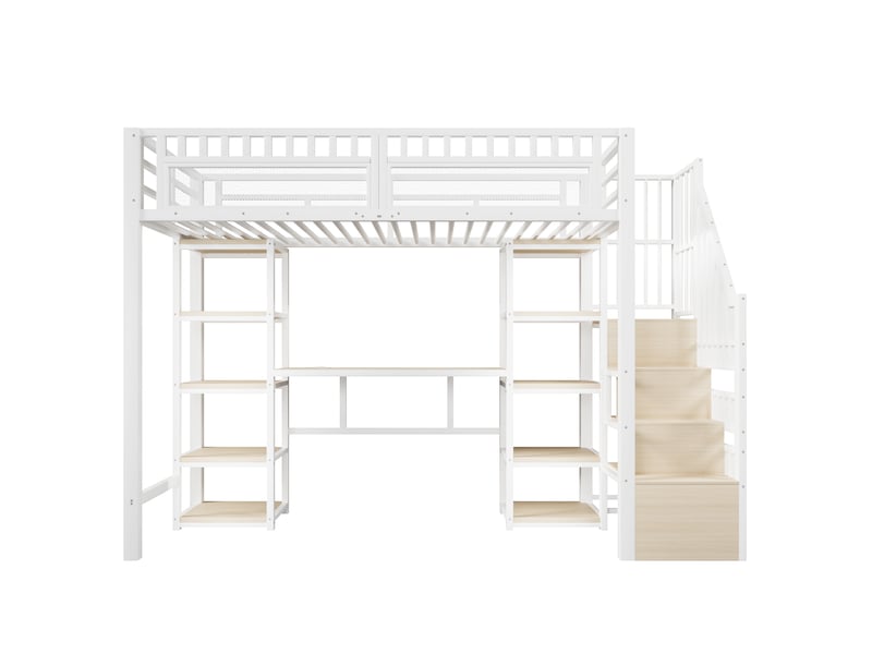 Lit mezzanine métal blanc 90x200 cm avec bureau led usb rangement échelle - Conforama A