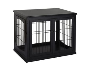 Cage d'intérieur pour  81x58,5x66 cm – noire – plateau table, double accès, structure mdf métal