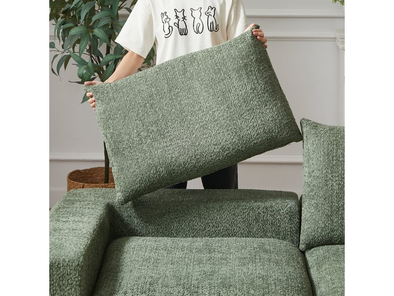 Fauteuil modulable vert en chenille avec rangement intégré et méridienne réversible pour salon contemporain - Conforama D