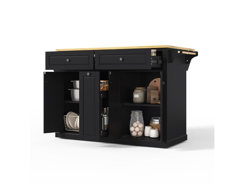  Desserte de cuisine 121 x 69 x 89 cm naturel et noir en mdf, plateau rabattable et roulettes verrouillables  - Conforama A