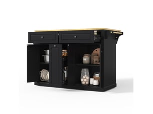 Desserte de cuisine 121 x 69 x 89 cm naturel et noir en mdf, plateau rabattable et roulettes verrouillables