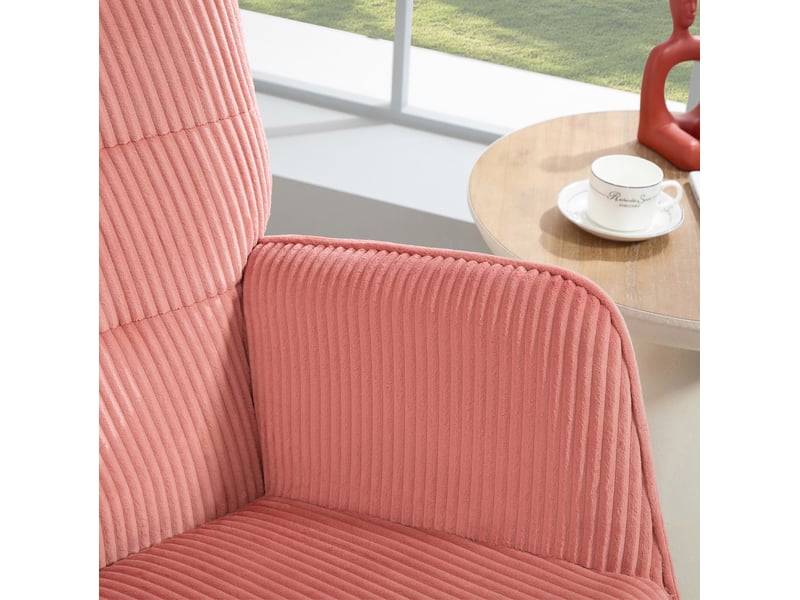  Fauteuil à bascule ulevr en velours côtelé rose, dossier haut et accoudoirs, base en bois de hêtre, 71 x 98 x 101 cm  - Conforama E