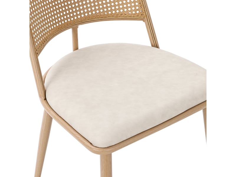  Lot de 4 chaises de salle à manger,avec dossier en rotin,pu,beige  - Conforama D