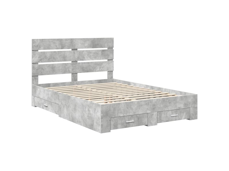  Lit double- lit adulte -  cadre de lit gris béton 150 x 200 cm bois d'ingénierie  - Conforama C