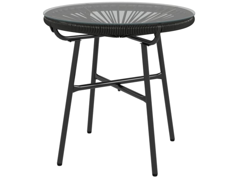 Table d’appoint jardin style bohème, pe rotin, verre trempé, résistante aux intempéries, 50x50x50 cm, noir - Conforama A