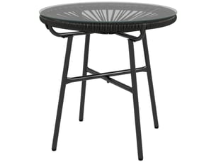 Table d’appoint jardin style bohème, pe rotin, verre trempé, résistante aux intempéries, 50x50x50 cm, noir