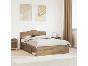 Lit adulte, lit double, cadre de lit chêne artisan 150x200cm bois de pin massif cf5615