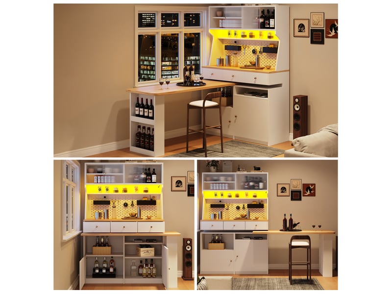  Buffet de cuisine 4 portes 3 tiroirs - 137 cm blanc led mdf buffet de cuisine blanc - Conforama B