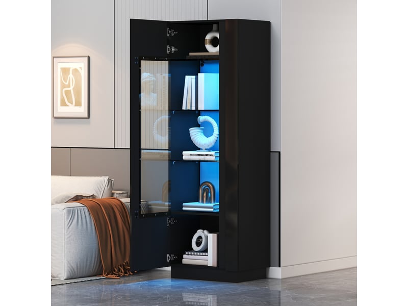  Vitrine haute 60x40x180 cm noire avec led et porte en acrylique  - Conforama B